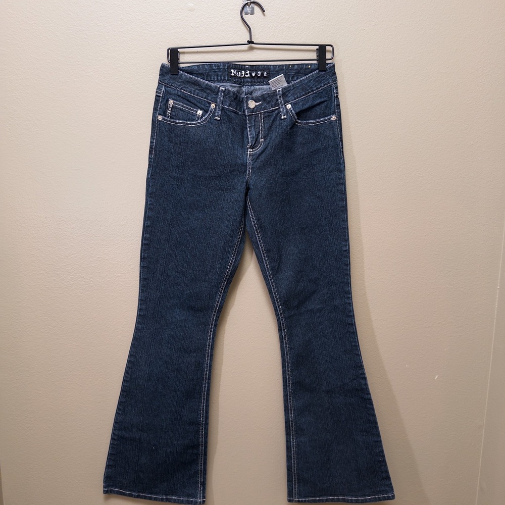 Mudd Jeans Womens Size 9 Dark Wash Bootcut Flare Stretch Y2K Embroidered Denim